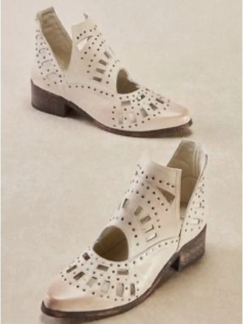Sbicca Navarro Leather Cream Cutout Studded Western Ankle Boots